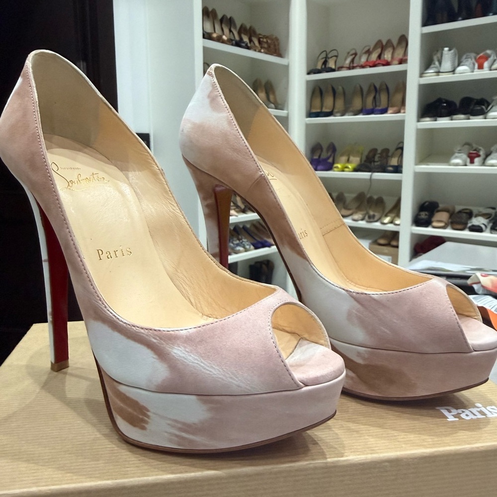 Christian Louboutin Blush Peep-Toe Platform Heels